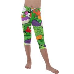 Vegetables Bell Pepper Broccoli Kids  Lightweight Velour Capri Leggings  by HermanTelo