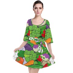 Vegetables Bell Pepper Broccoli Velour Kimono Dress