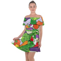 Vegetables Bell Pepper Broccoli Off Shoulder Velour Dress by HermanTelo