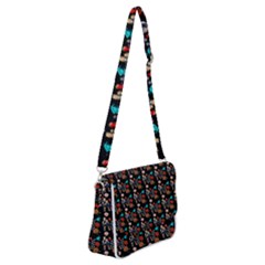 Retro Girls Dress In Black Pattern Black Shoulder Bag With Back Zipper by snowwhitegirl