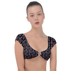 Retro Girls Dress In Black Pattern Black Cap Sleeve Ring Bikini Top by snowwhitegirl