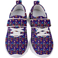 Retro Girls Dress In Black Pattern Blue Kids  Velcro Strap Shoes by snowwhitegirl