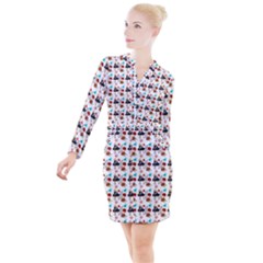 Retro Girls Dress In Black Pattern White Button Long Sleeve Dress by snowwhitegirl