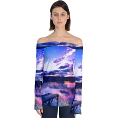 Photo Coucher Du Soleil Effet Galaxy Off Shoulder Long Sleeve Top