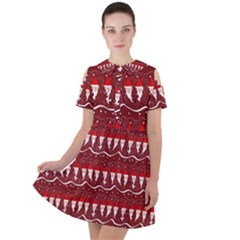 Bearded Santa Pattern Short Sleeve Shoulder Cut Out Dress  by bloomingvinedesign