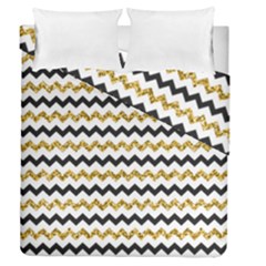 Black And Gold Glitters Zigzag Retro Pattern Golden Metallic Texture Duvet Cover Double Side (queen Size) by genx