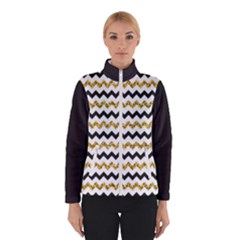 Black And Gold Glitters Zigzag Retro Pattern Golden Metallic Texture Winter Jacket by genx