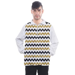 Black And Gold Glitters Zigzag Retro Pattern Golden Metallic Texture Men s Half Zip Pullover by genx