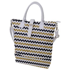 Black And Gold Glitters Zigzag Retro Pattern Golden Metallic Texture Buckle Top Tote Bag by genx