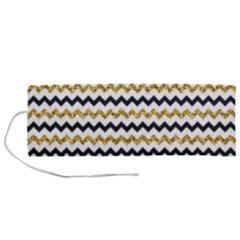 Black And Gold Glitters Zigzag Retro Pattern Golden Metallic Texture Roll Up Canvas Pencil Holder (m) by genx