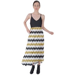 Black And Gold Glitters Zigzag Retro Pattern Golden Metallic Texture Tie Back Maxi Dress by genx