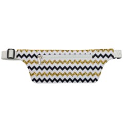 Black And Gold Glitters Zigzag Retro Pattern Golden Metallic Texture Active Waist Bag by genx