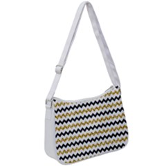 Black And Gold Glitters Zigzag Retro Pattern Golden Metallic Texture Zip Up Shoulder Bag by genx