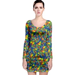 Clown World Pepe The Frog Honkhonk Meme Kekistan Funny Pattern Blue  Long Sleeve Bodycon Dress by snek