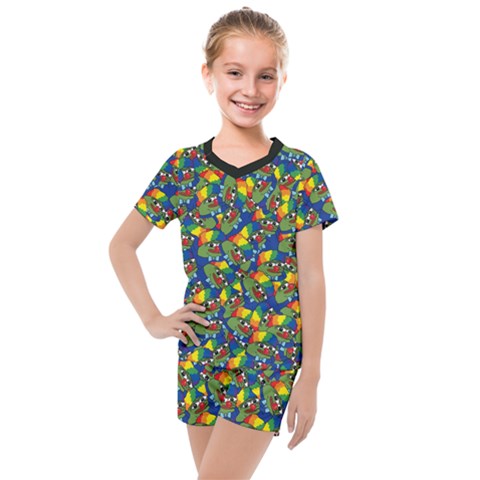 Clown World Pepe The Frog Honkhonk Meme Kekistan Funny Pattern Blue  Kids  Mesh Tee And Shorts Set by snek