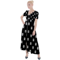 Sketchy Cartoon Ghost Drawing Motif Pattern Button Up Short Sleeve Maxi Dress by dflcprintsclothing