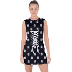 Sketchy Cartoon Ghost Drawing Motif Pattern Lace Up Front Bodycon Dress by dflcprintsclothing