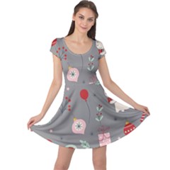 Funny Christmas Pattern Cap Sleeve Dress