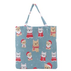 Cute French Bulldog Puppy Dog Christmas Costume Seamless Pattern Grocery Tote Bag by Vaneshart