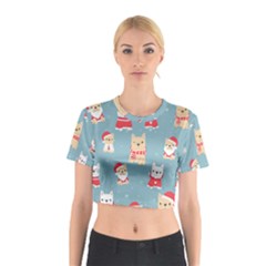 Cute French Bulldog Puppy Dog Christmas Costume Seamless Pattern Cotton Crop Top