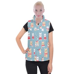 Cute French Bulldog Puppy Dog Christmas Costume Seamless Pattern Women s Button Up Vest by Vaneshart