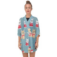 Cute French Bulldog Puppy Dog Christmas Costume Seamless Pattern Half Sleeve Chiffon Kimono by Vaneshart