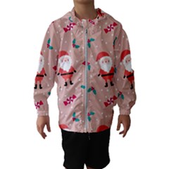 Cute Christmas Santa Seamless Pattern Kids  Hooded Windbreaker