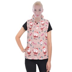 Cute Christmas Santa Seamless Pattern Women s Button Up Vest by Vaneshart