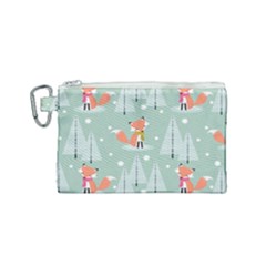 Cute Fox Christmas Winter Seamless Pattern Canvas Cosmetic Bag (small) by Vaneshart