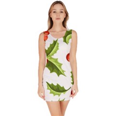 Christmas Holly Berry Seamless Pattern Bodycon Dress