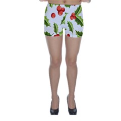 Christmas Holly Berry Seamless Pattern Skinny Shorts