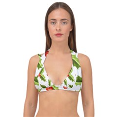 Christmas Holly Berry Seamless Pattern Double Strap Halter Bikini Top