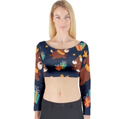 Colorful Funny Christmas Pattern Long Sleeve Crop Top