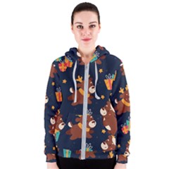 Colorful Funny Christmas Pattern Women s Zipper Hoodie