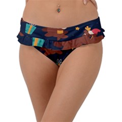 Colorful Funny Christmas Pattern Frill Bikini Bottom