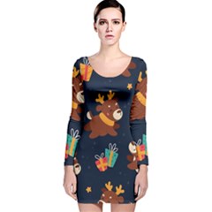 Colorful Funny Christmas Pattern Long Sleeve Velvet Bodycon Dress