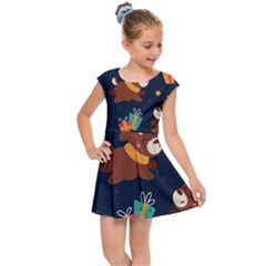 Colorful Funny Christmas Pattern Kids  Cap Sleeve Dress