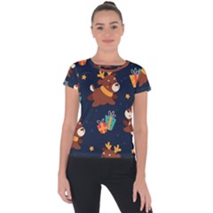 Colorful Funny Christmas Pattern Short Sleeve Sports Top 