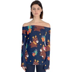 Colorful Funny Christmas Pattern Off Shoulder Long Sleeve Top