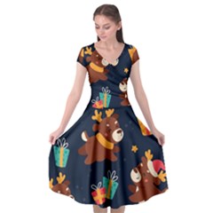 Colorful Funny Christmas Pattern Cap Sleeve Wrap Front Dress