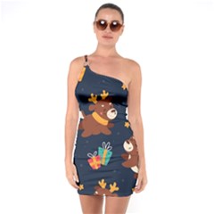Colorful Funny Christmas Pattern One Soulder Bodycon Dress