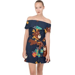 Colorful Funny Christmas Pattern Off Shoulder Chiffon Dress