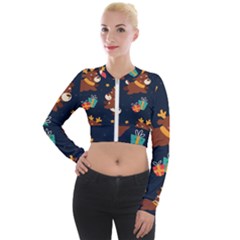 Colorful Funny Christmas Pattern Long Sleeve Cropped Velvet Jacket