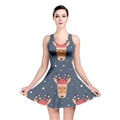 Cute Deer Heads Seamless Pattern Christmas Reversible Skater Dress