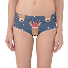 Cute Deer Heads Seamless Pattern Christmas Mid-waist Bikini Bottoms by Vaneshart