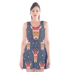 Cute Deer Heads Seamless Pattern Christmas Scoop Neck Skater Dress by Vaneshart