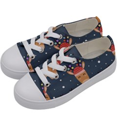 Cute Deer Heads Seamless Pattern Christmas Kids  Low Top Canvas Sneakers by Vaneshart