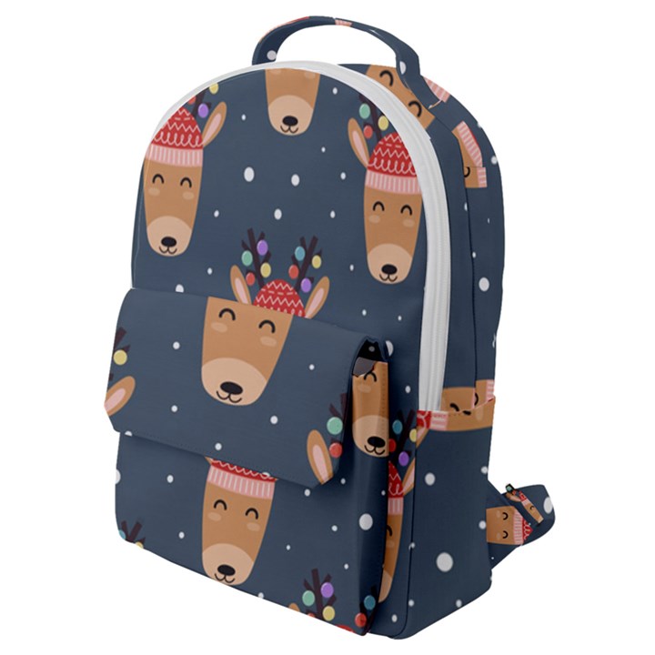 Cute Deer Heads Seamless Pattern Christmas Flap Pocket Backpack (Small)