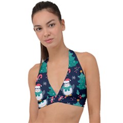 Colorful Funny Christmas Pattern Halter Plunge Bikini Top by Vaneshart