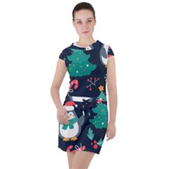 Colorful Funny Christmas Pattern Drawstring Hooded Dress